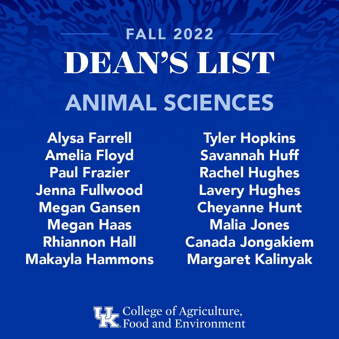 Animal Sciences Fall 2022 Dean's List 2