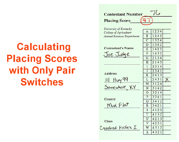 calculated placing scores with only pair switches