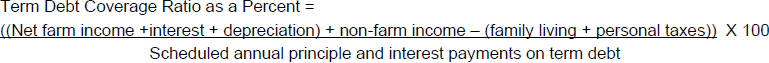 Term debt coverage ratio as a percent equation