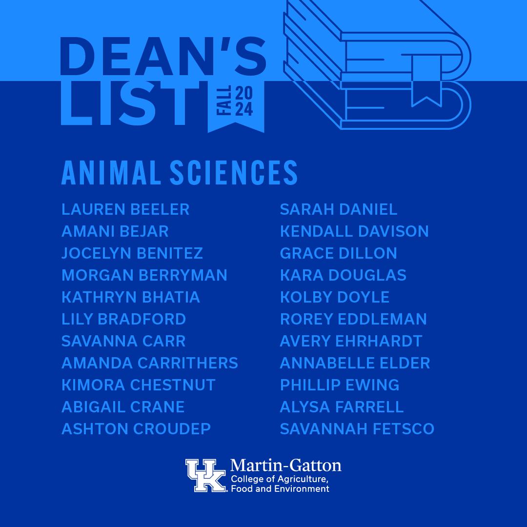 Animal Sciences Fall 2024 Dean's List students 1