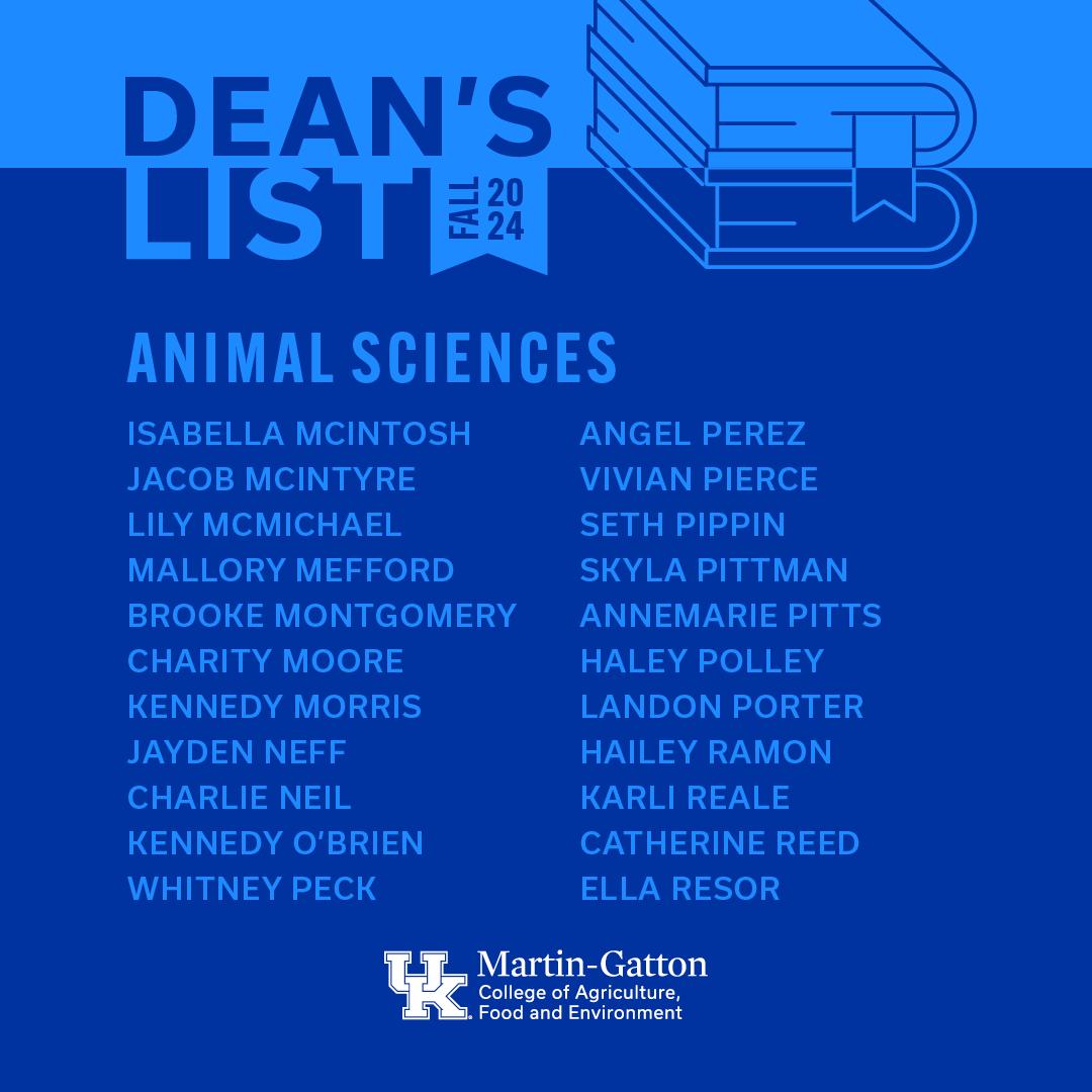 Animal Sciences Fall 2024 Dean's List students 3