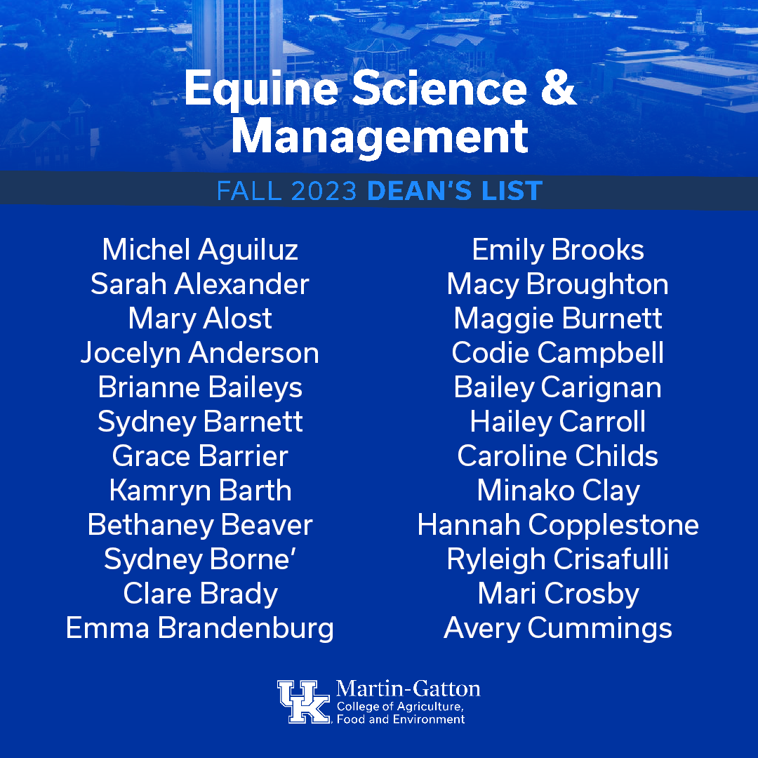 Fall 2023 Equine Science & Management Dean's List 1