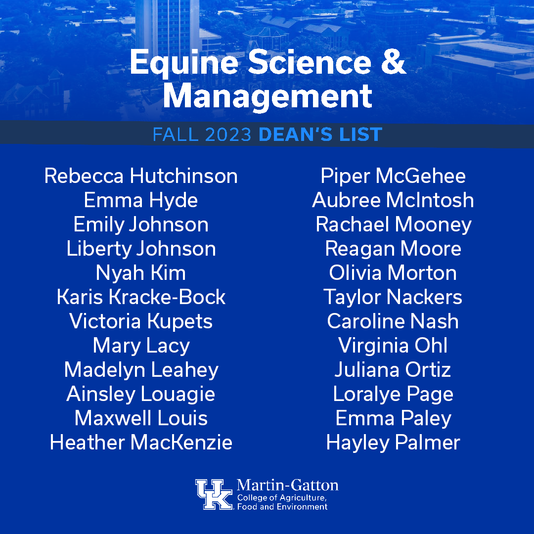 Fall 2023 Equine Science & Management Dean's List | Animal & Food Sciences