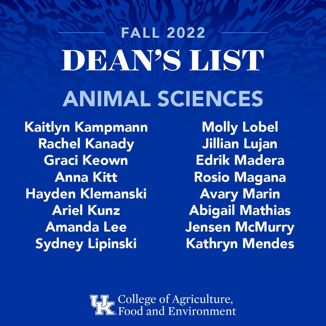 Animal SciencesFall 2022 Dean's List 3