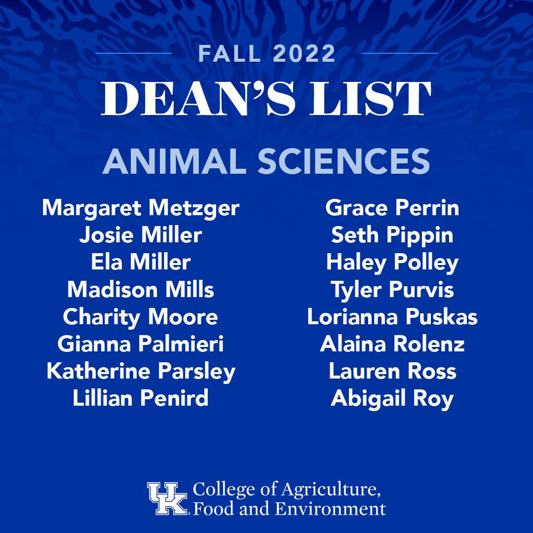 Animal Sciences Fall 2022 Dean's List 4