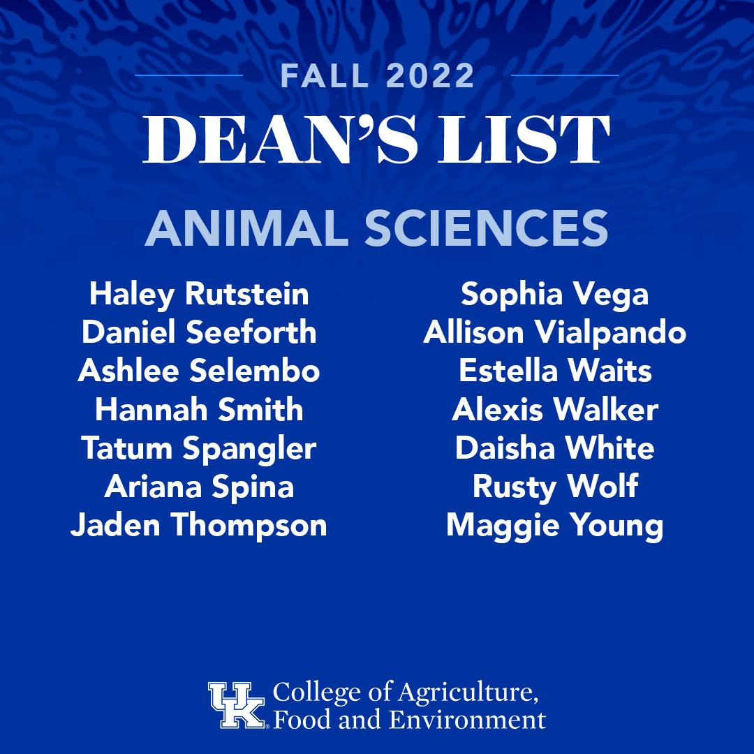 Animal Sciences Fall 2022 Dean's List 5