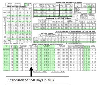 Standardized 150 days in milk