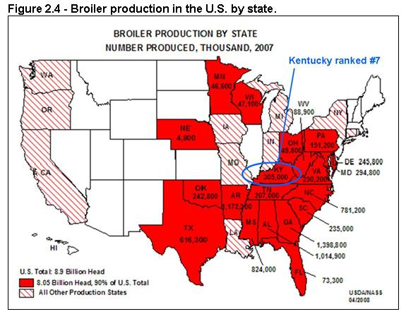 Figure 2.4 - Broiler production in the US by state